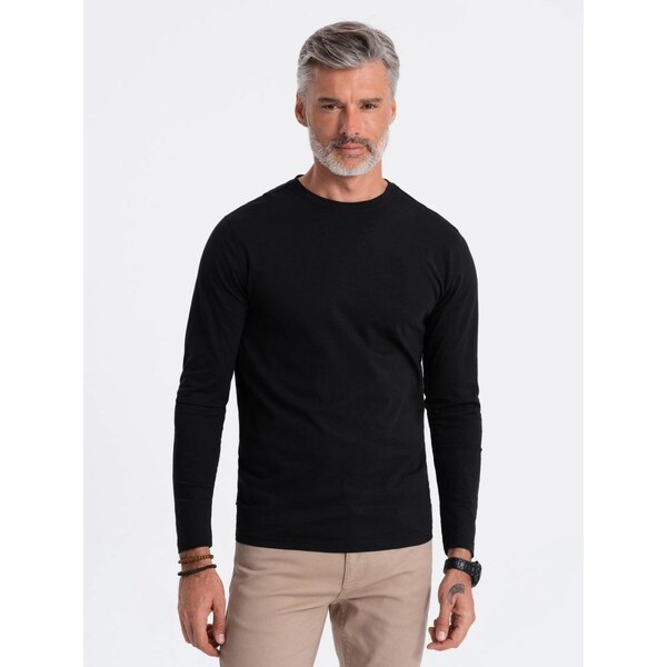 Ombre Clothing Jednoduché bavlnené tričko s dlhým rukávom v čiernej 63440026