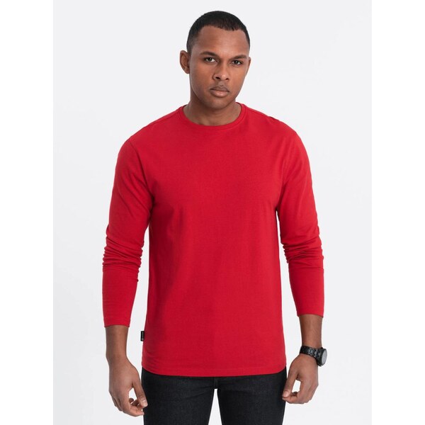 Ombre Clothing Jednoduché bavlnené tričko s dlhým rukávom v červenej 63440030