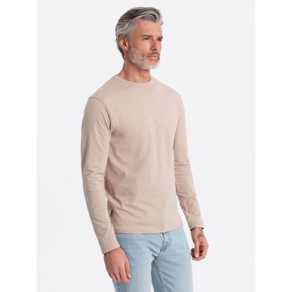 Ombre Clothing Jednoduché bavlnené tričko s dlhým rukávom v béžovej 63440033