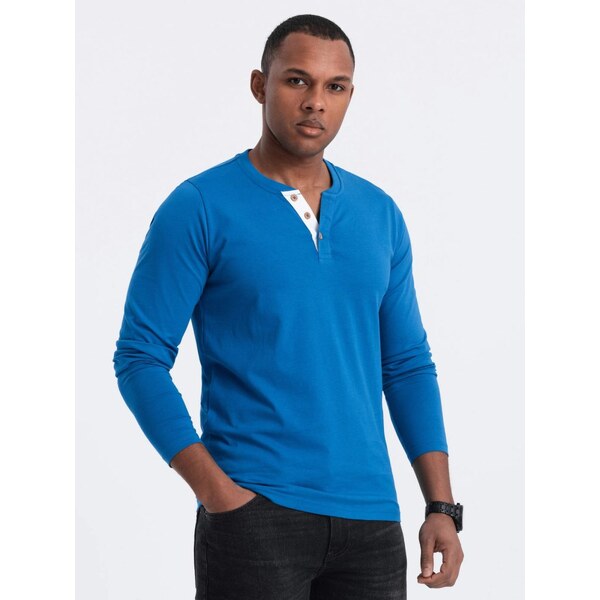 Ombre Clothing Moderné tričko s dlhým rukávom pre mužov modré v2 om 63440036