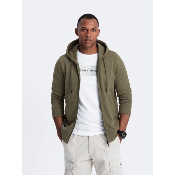 Ombre Clothing Bavlnená mikina pre mužov olivová v2 om-ssbz-0160 63440041