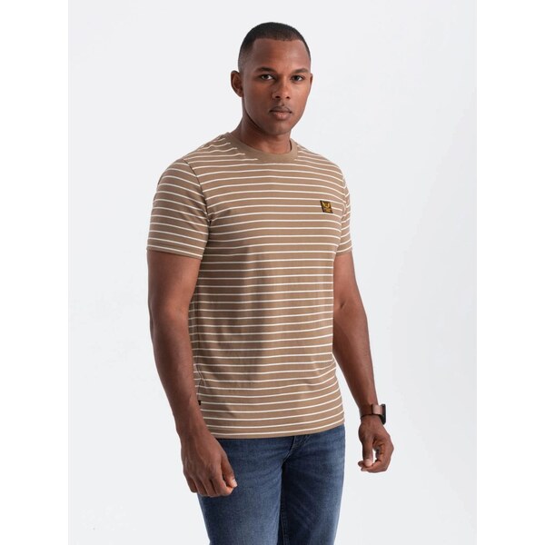 Ombre Clothing Letné tričko s krátkym rukávom hnedobiele v7 om-tsct 63440050