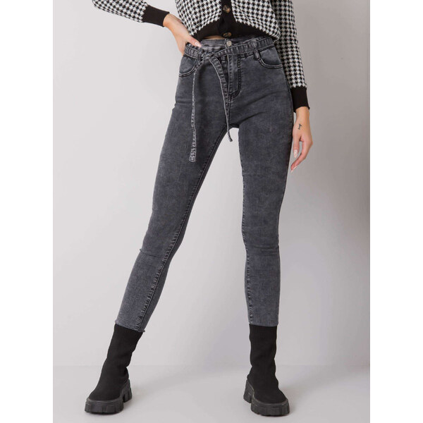 BASIC Tmavosivé dámske džínsy s opaskom NM-SP-L77.73-gray 28166348