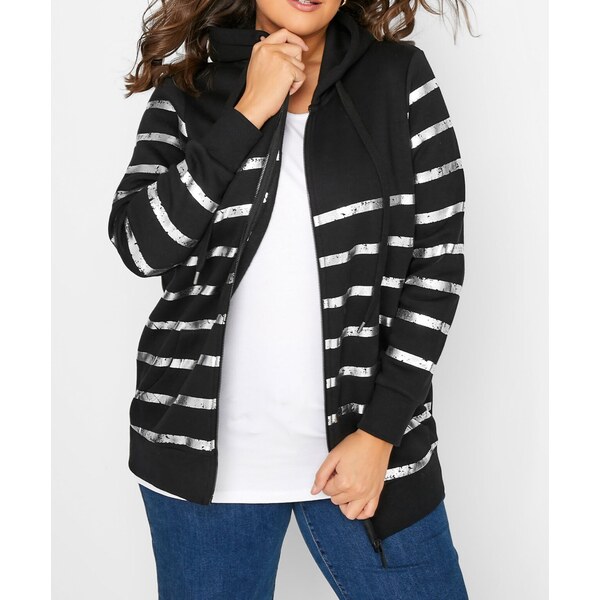 (veľ. 44) Mikina s kapucňou so striebornými pruhmi čierna 51237978