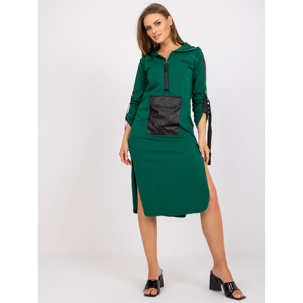 BASIC Tmavozelené dámske dlhé mikinové šaty EM-BL-556.30-dark green 32265087