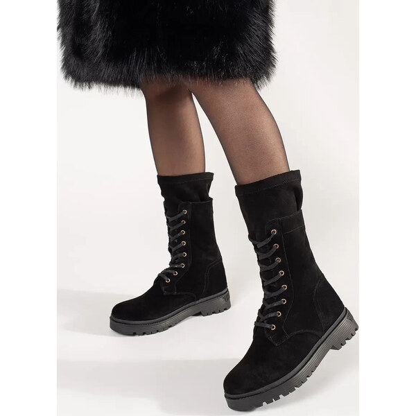 BASIC ČIERNE VYSOKÉ WORKERY Z KOŽE 47C0547B 26120926