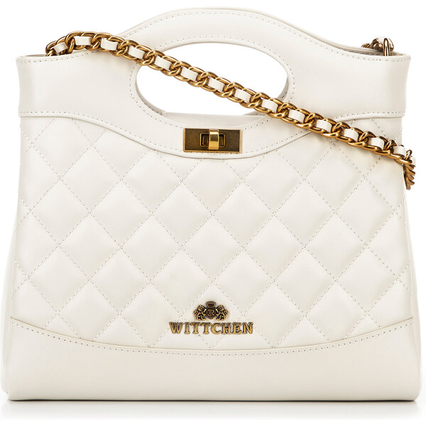 Wittchen Prešívané kožené mini puzdro na retiazke, krémové 100-4E-230 66066811