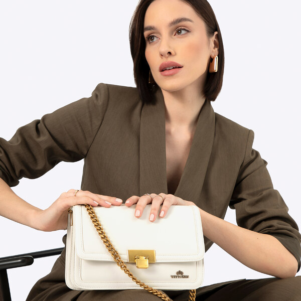 Wittchen Kožená crossbody s odnímateľnou retiazkou, krémová 100-4E-207 66066818