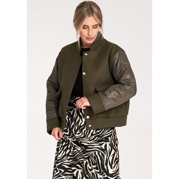 FIGL Olivovo zelený dámsky bomber s prešívanými rukávmi M1097 Olive 66149601