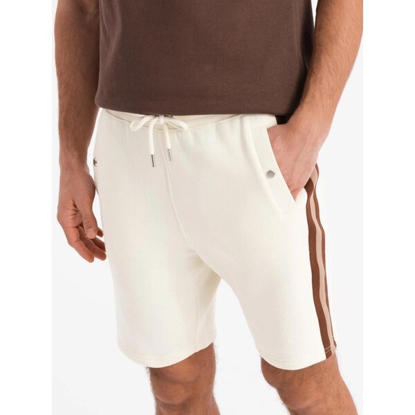 Ombre Clothing Trendy hnedé kraťasy s pásmi po bokoch V16 SRBC-0101 63774217