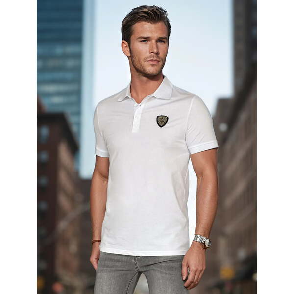 DStreet Pánska biela polokošeľa s nášivkou 64680144