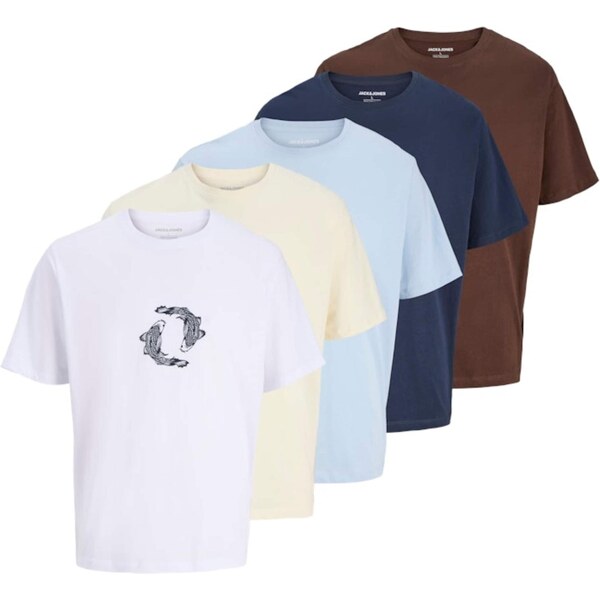 JACK & JONES Tričko JJWOLFIE námornícka modrá / svetlomodrá / hnedá / 63724156