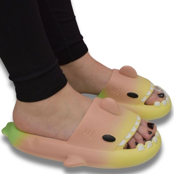 JOHN-C Dámske ružovo-zelené šľapky SHARK 63471241