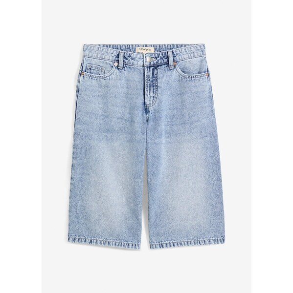 bonprix Džínsové bermudy, Mid Waist, Low Stretch, farba modrá 63478028
