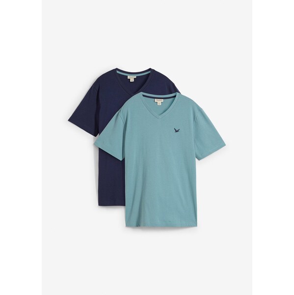 bonprix Tričko s V-výstrihom (2 ks), z čistej bio bavlny, farba modrá 63478426