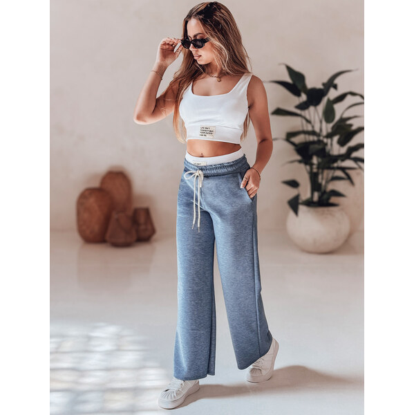 BASIC Dámsky dvojdielny komplet modrých nohavíc a rebrovaného topu 63478637