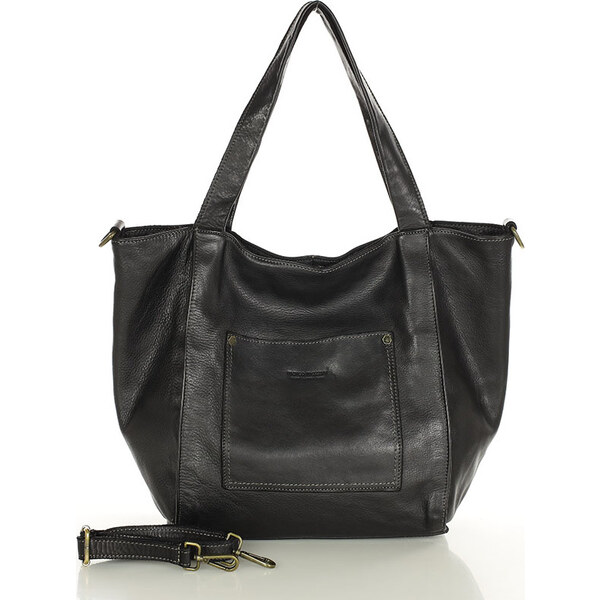 Marco MAZZINI Čierna priestranná kožená shopper kabelka (v241a) 53852457