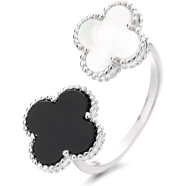 MAJYA Strieborný nastaviteľný prsteň LUCKY JODIE black & white 11841 64582463