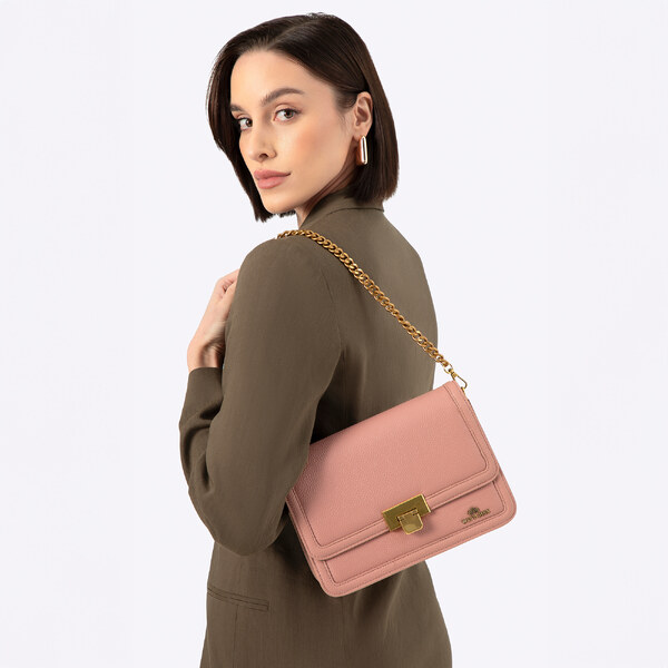 Wittchen Kožená crossbody kabelka s retiazkou ružová 66066539