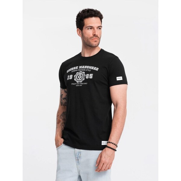 Ombre Clothing Zaujímavé čierne tričko s potlačou v2 om-tspt-0137 63513234