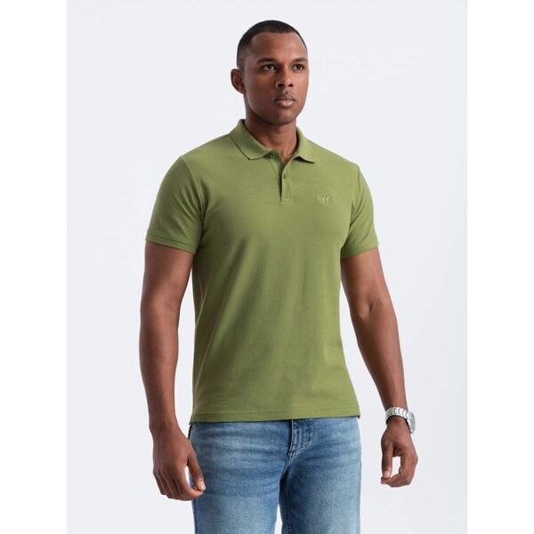 Ombre Clothing Bavlnená jednofarebná polokošeľa pre mužov olivovo 63513246