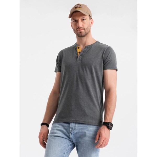 Ombre Clothing Šedé pánske tričko s gombíkmi V6 TSCT-0155 63513464