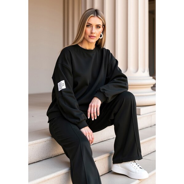 FIGL Čierna dámska tepláková súprava z viskózy so širokými nohavicami 66149717