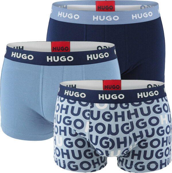 HUGO - boxerky 3PACK cotton stretch modern blue color / logo HUGO 63535286