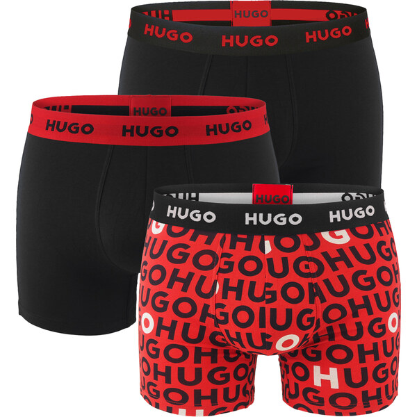 HUGO - boxerky 3PACK cotton stretch classic fit modern red & black / 63535288