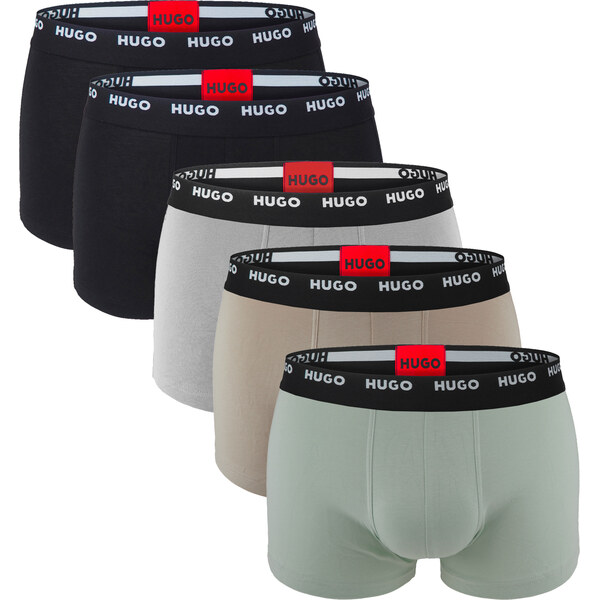 HUGO - boxerky 5PACK cotton stretch modern black & beige color 63535289
