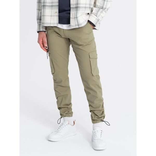 Ombre Clothing Olivové športové nohavice pre mužov v2 om-pacg-0196 63541141