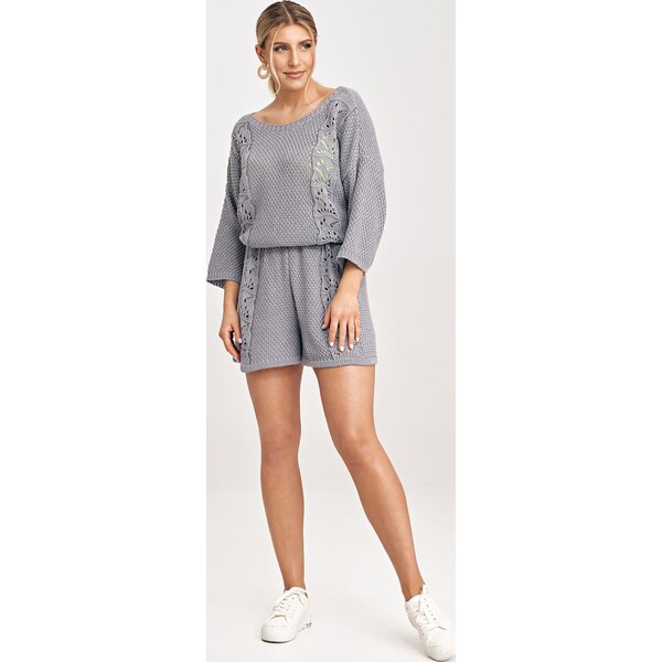 FIGL Tmavosivá dámska pletená súprava blúzky s 3/4 rukávom a kraťasov 66149726