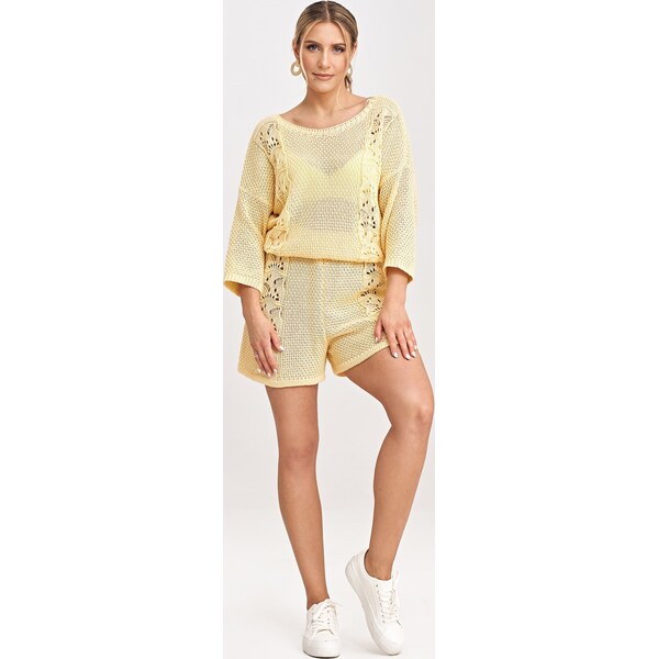 FIGL Svetložltá dámska pletená súprava blúzky s 3/4 rukávom a kraťasov 66149727