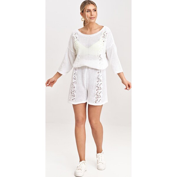 FIGL Smotanová dámska pletená súprava blúzky s 3/4 rukávom a kraťasov 66149725