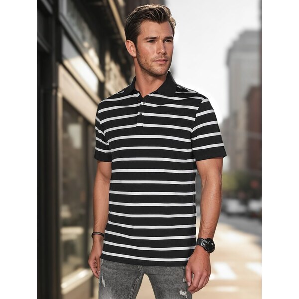 Dstreet Módna čierna pánska polokošeľa s pásikovým vzorom 63552280