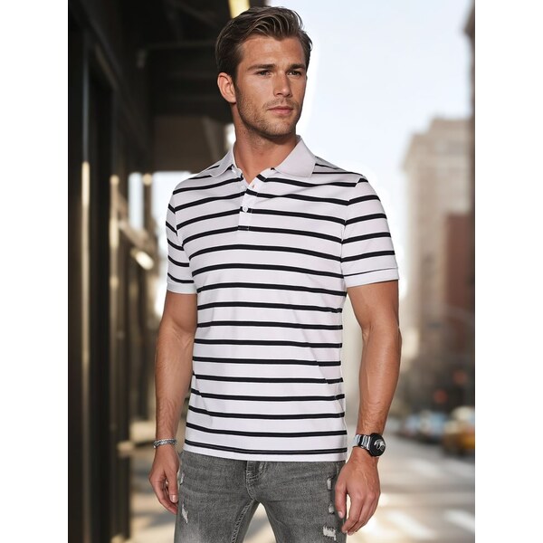 Dstreet Módna biela pánska polokošeľa s pásikovým vzorom 63552282