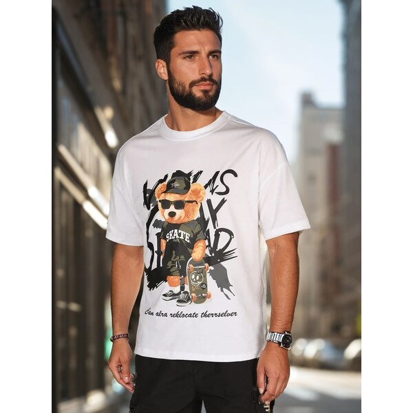 Dstreet Biele pánske tričko s originálnou potlačou 63553271