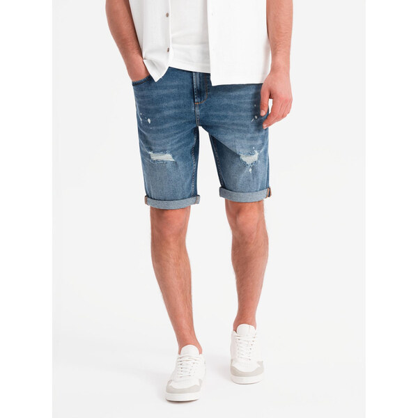 Ombre Mens short denim shorts with rubbing and rolled up leg - blue 64795578