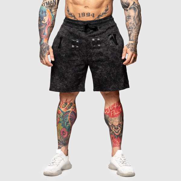 Teplákové kraťasy Iron Aesthetics College, washed black 63589687