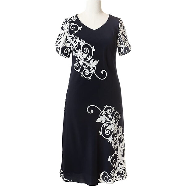 (veľ. 50) Šaty s bielymi ornamentmi tmavomodré 63591715