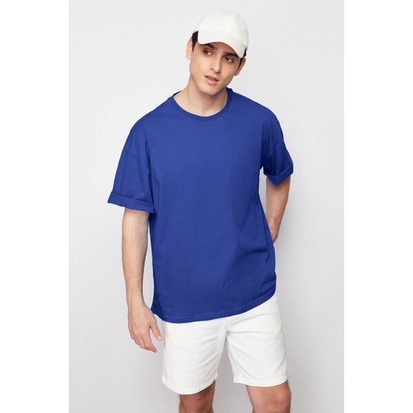 Trendyol Blue Oversize/Wide Basic Cut 100% Cotton T-Shirt 64638748