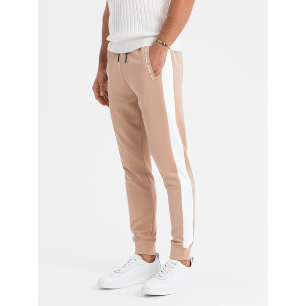 Ombre Mens sweatpants joggers with contrasting stripes - beige 64793167