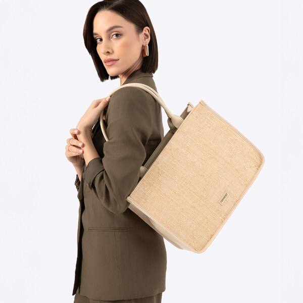 Wittchen Dámska shopperka s pleteným vzhľadom béžová 66066592