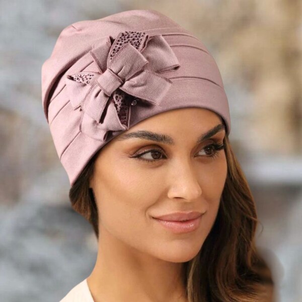 KRUMLOVANKA Dámska bavlnená čiapka s mašľou W-0670/540 svetlo 63302595