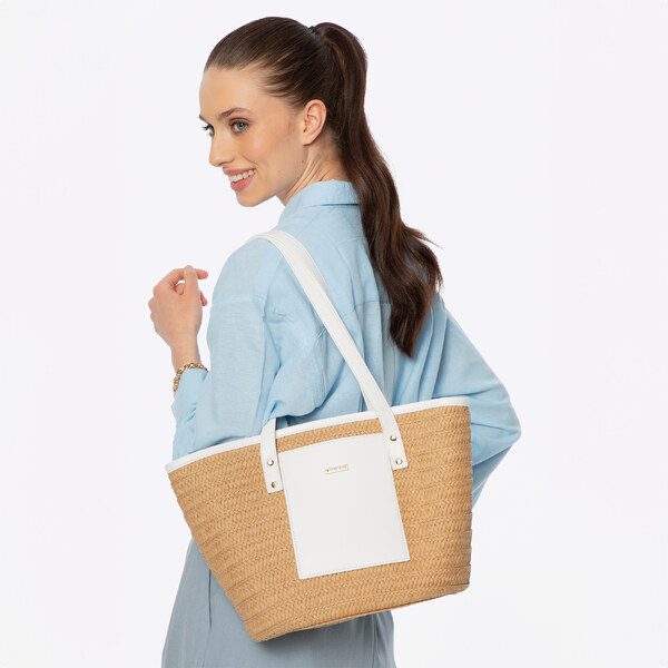 Wittchen Dámsky tkaný papierový slamený košík béžovo-krémový 100-4Y 66066865