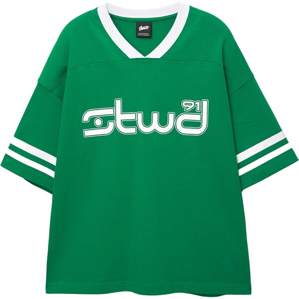 Pull&Bear Tričko STWD trávovo zelená / biela 64167124