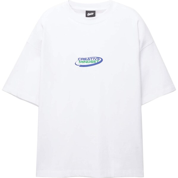 Pull&Bear Tričko modrosivá / zelená / biela 64167130