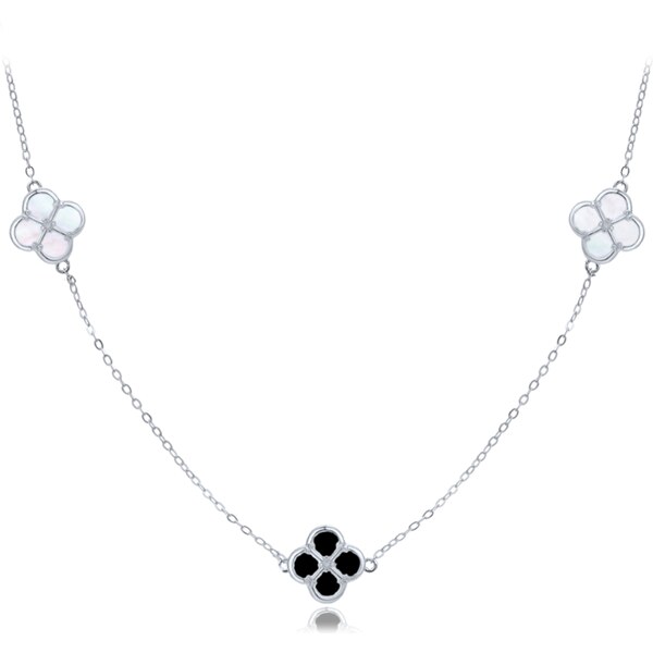 Olivie Strieborný náhrdelník s bielou a čiernou perleťou TALIS 64919580