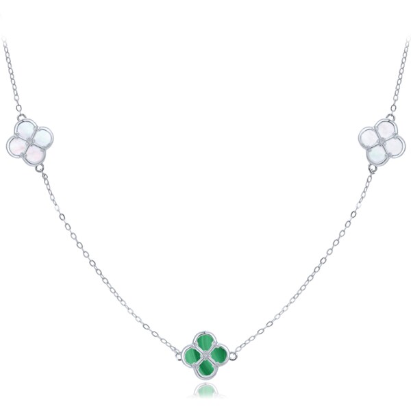 Olivie Strieborný náhrdelník s bielou perleťou a malachitom TALIS 64919582