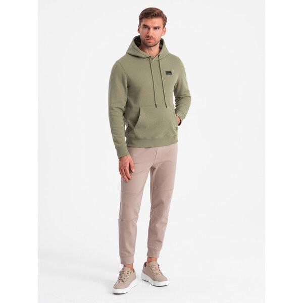 Ombre Mens kangaroo sweatshirt with hood and metal pin - olive 64782394